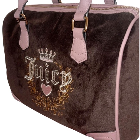 JUICY COUTURE Viral Heritage Satchel in Chocolate Brown and Dusty Blush - Picture 2 of 11